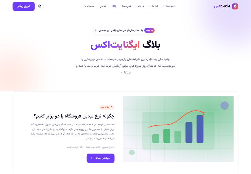 پیش‌نمایش صفحه بلاگ قالب ایگنایت‌اکس